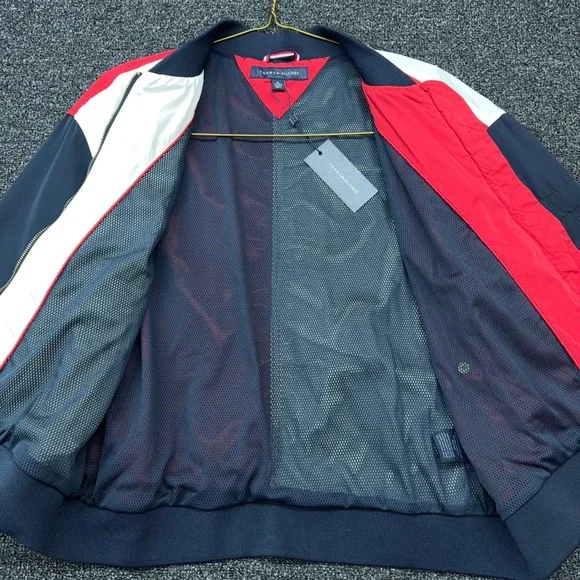 Tommy Hilfiger Mens Colorblock Bomber Jacket Red White Navy J9AJ0451 XL NWT